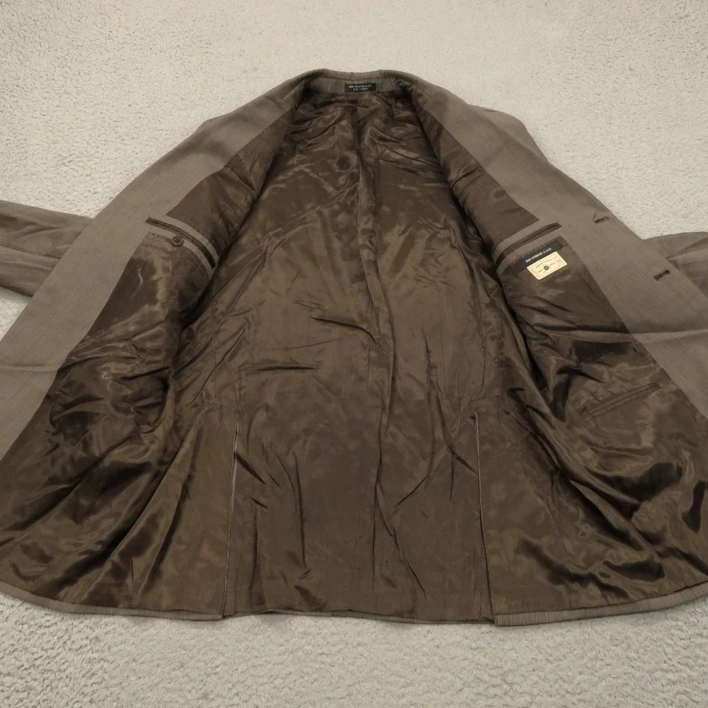 John Varvatos Suit 42R Super 120s Worsted Wool Brown Plaid 35x30 Trousers